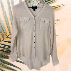 Cynthia Rowley Button Down Cream Long Sleeve Top with Button Back Large